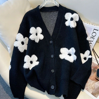 CHAN Vintage Cardigan mit Blumenaufdruck